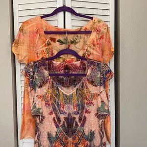 3/20 2 shortsleeved bohemian print shirts. Size M